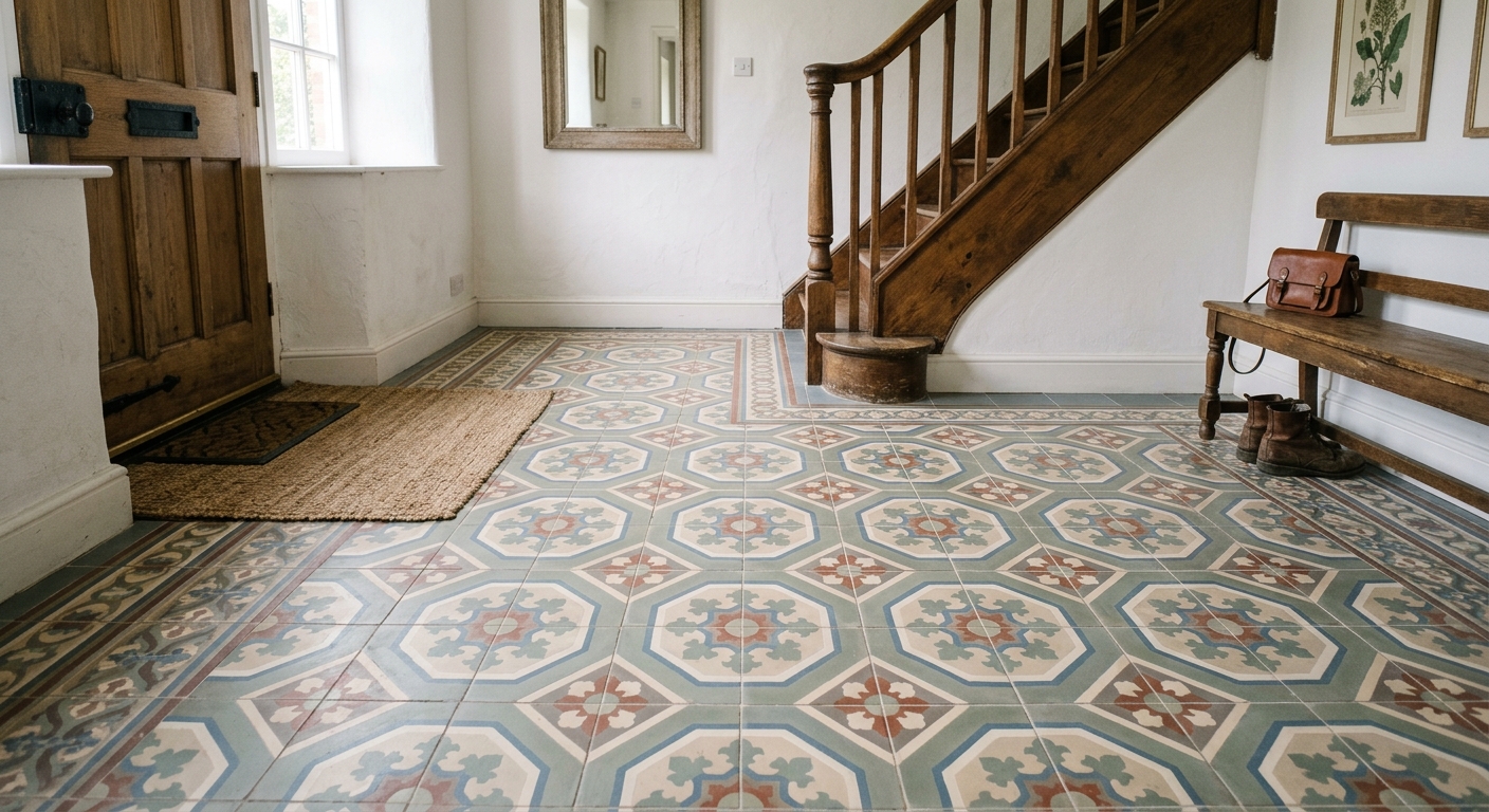 Sol en carreaux de ciment aux motifs rétro